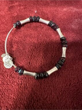 Alex and Ani garnet Faceted Bead and Silver-Tone Tube Bangle